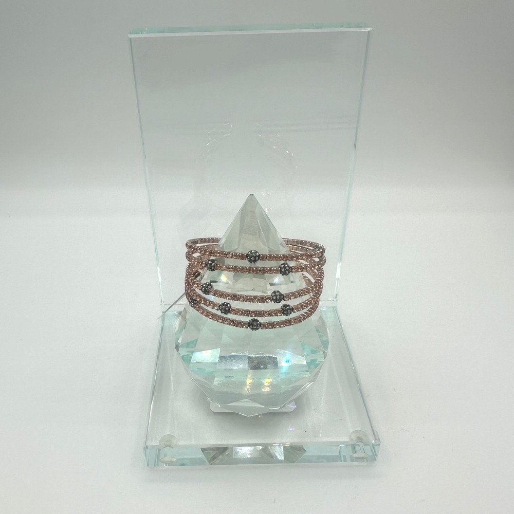 INC Pave Ball Cuff Bracelet Women OS Rose Gold NEW Multi Row Crystal IF17PB2RG